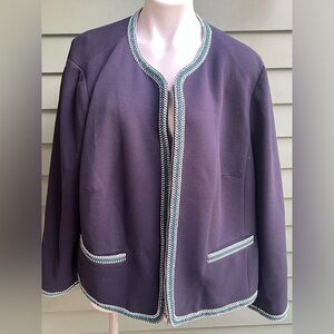 Talbots Black Blazer with Green and White Trim